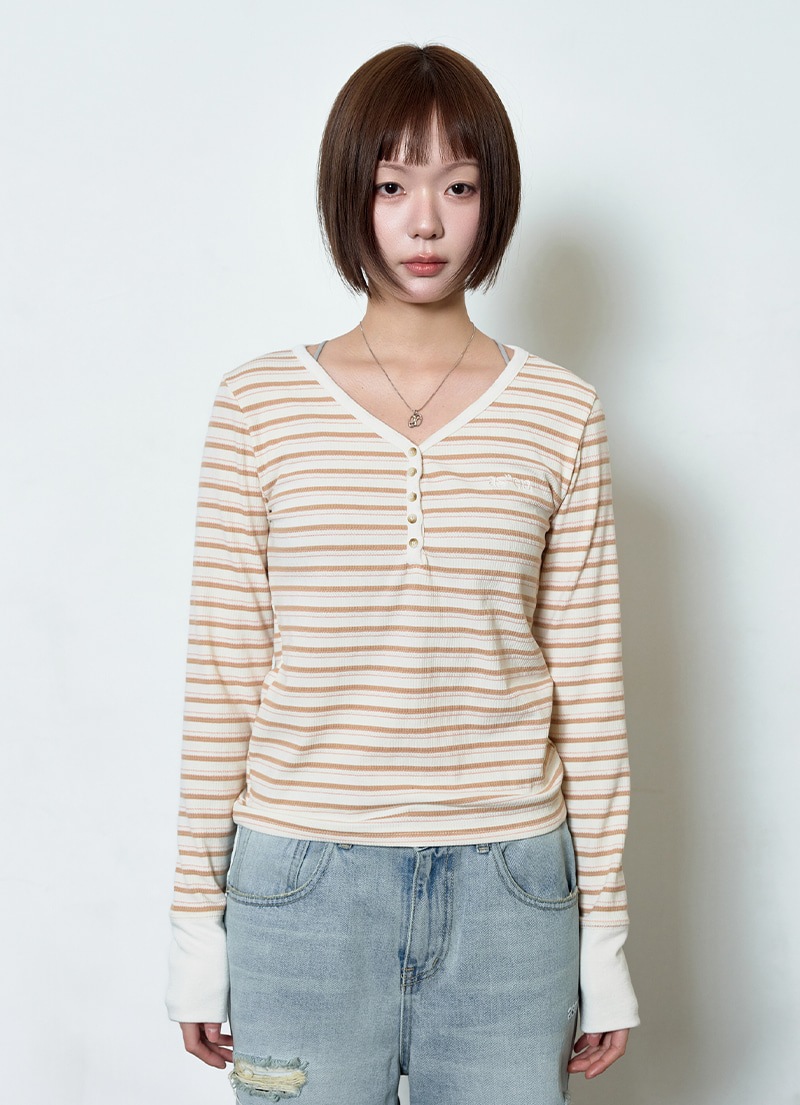 【AS"ON】 VATICAN STRIPE TEE / BEIGE 正規品