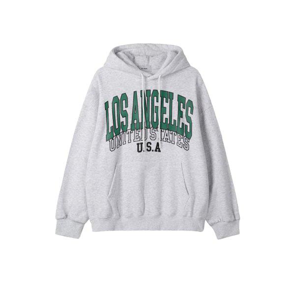 メンズ LA プリント オーバーサイズ 裏起毛 フード付きTシャツ RM-TSK-Q059-白杢グレー