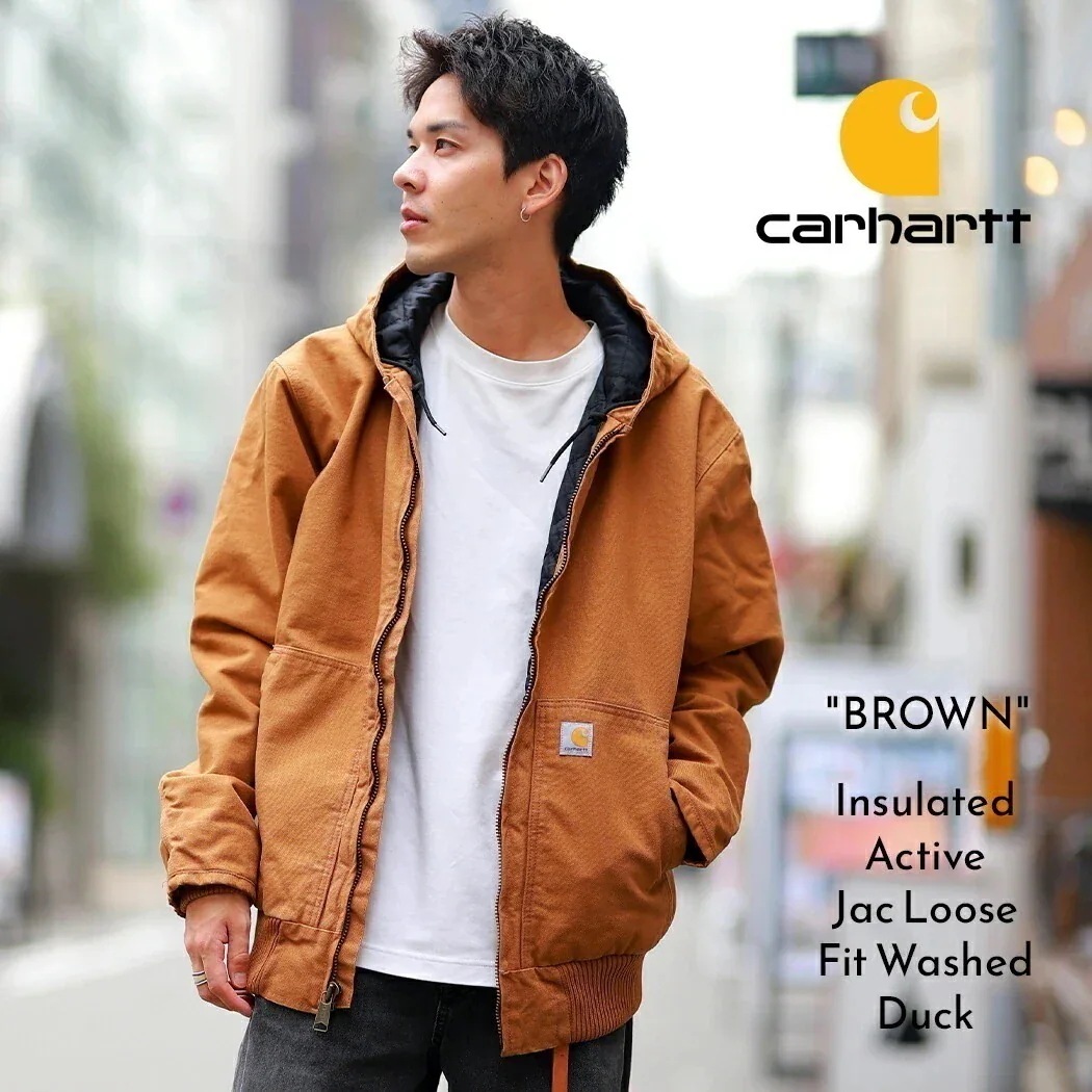 CARHARTT カーハート ジャケット フード JAKET アウター Insulated Active Jac Loose Fit Washed Duck "BROWN" ( 茶 パーカー フーディ