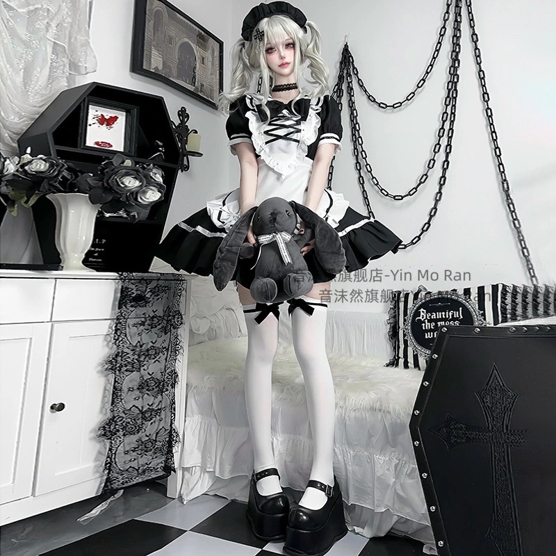 正規品嫌世コスプレ衣装女ゴシックcos服メイド服ワンピースセット暗黒少女