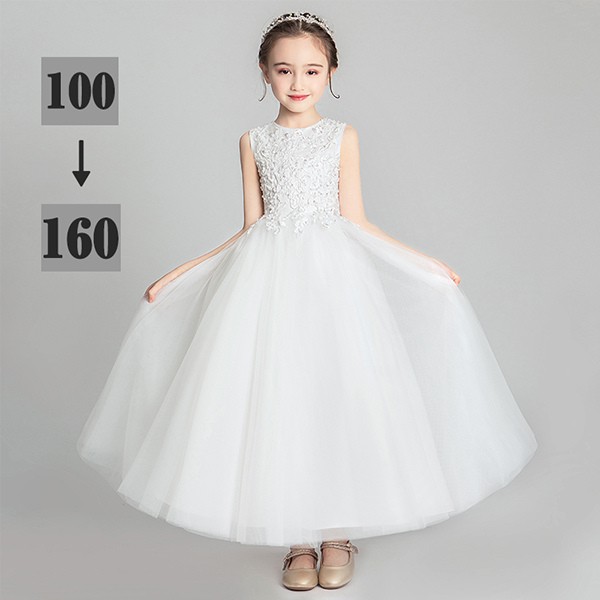 売り切れ注意キッズ ドレス 子供服 キッズ服 キッズドレス ピアノ 発表会 結婚式 ワンピース 女の子 ロングドレス ラウンドネック ノースリーブ 透け感 レース プリンセスライン 100 110 1