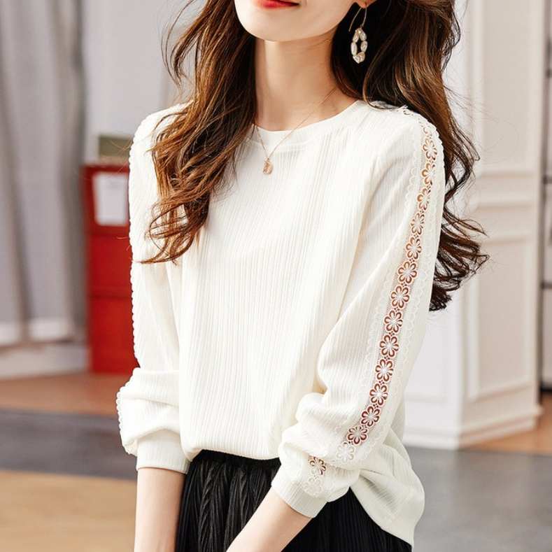 【楽天人気アイテム】 大人可愛い シンプル 無地 ラウンドネック 透かし編み Tシャツ レディース