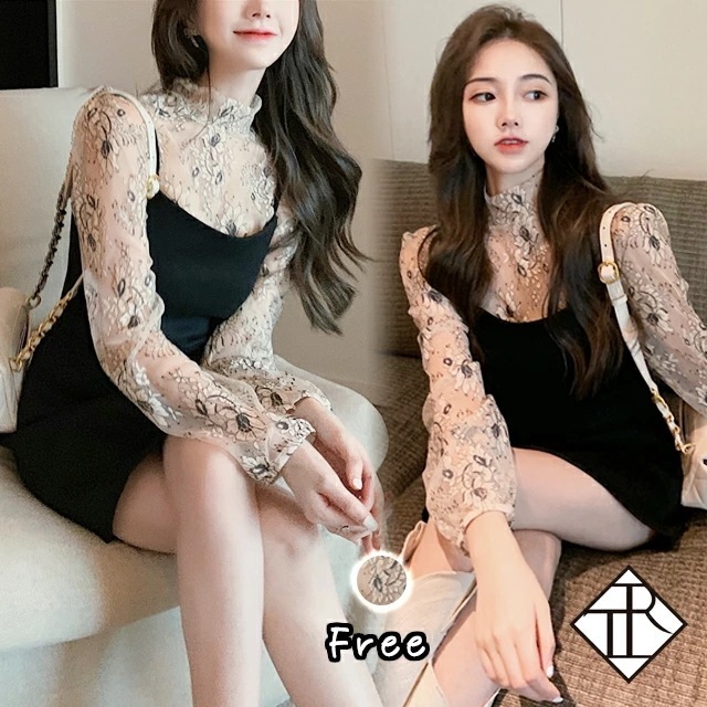 【即納】ブラウス レディース 長袖 シャツ 大きいサイズ トップス ブラウスシャツ シャツ ハイネック 袖あり シースルー 花柄レース 透け 可愛い 大人女子 普段使い お出かけ