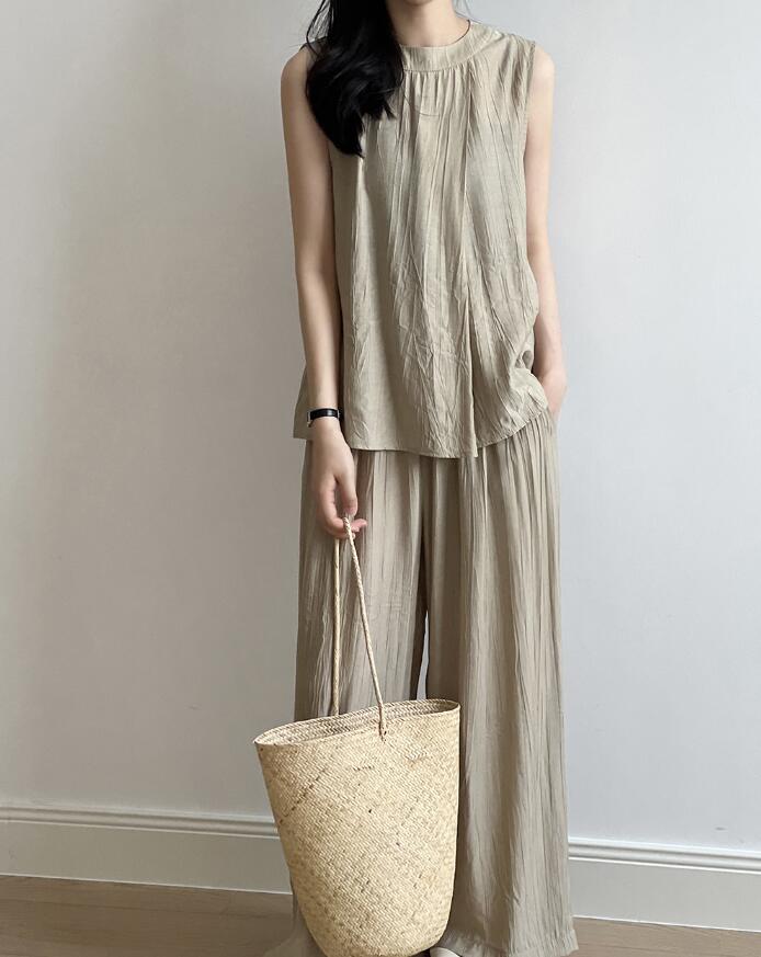 セットアップ レディース 夏 春 コットン 綿 パンツドレス 2点セット キャミソール タンク パンツ ロング きれいめ パンツスーツ パンツセット ワイドパンツ ガチョウパンツ ハイウェスト ストラ