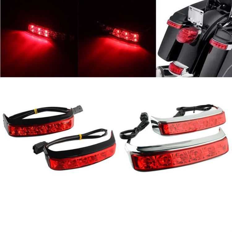 クローム サドルバッグテールランプ Run Brake Turn Light Lamp LED ハー