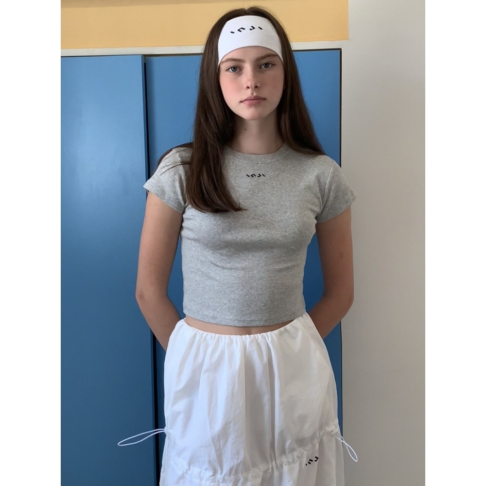 INJIACTIVE リブ編みロゴベビー T シャツグレー