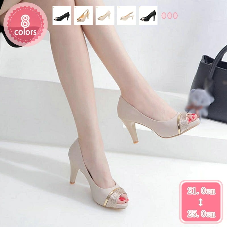 1000円OFFクーポン バック ストラップ グリッターパンプス サンダル ハイヒール 低反発 クッション インソール 痛くない 履きやすい 脱げない 走れるパンプス ストラップ オープントゥ 5セン