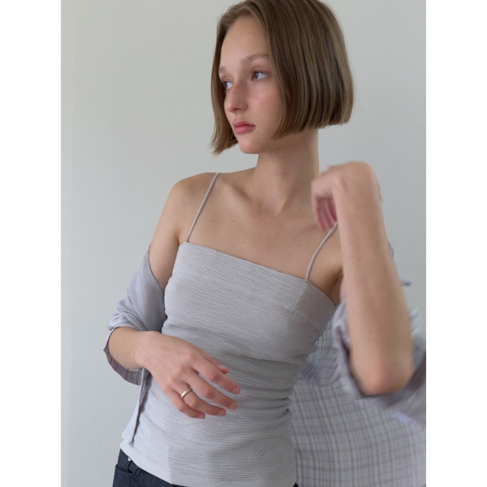 ウイシンボルリンクルノースリーブニットトップストーングレー OU1407