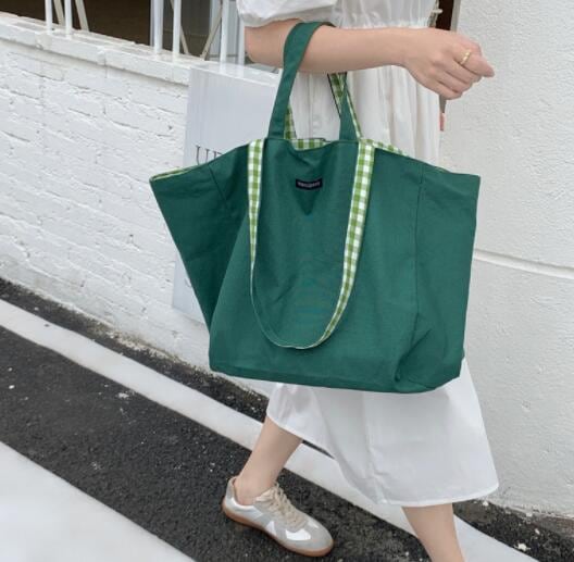 バッグ ショルダーバッグ トートバッグ エコバッグ 両面 チェック柄 レディース 韓国 ファッション 雑貨 かわいい おしゃれ 北欧 送料無料 [K] (T)