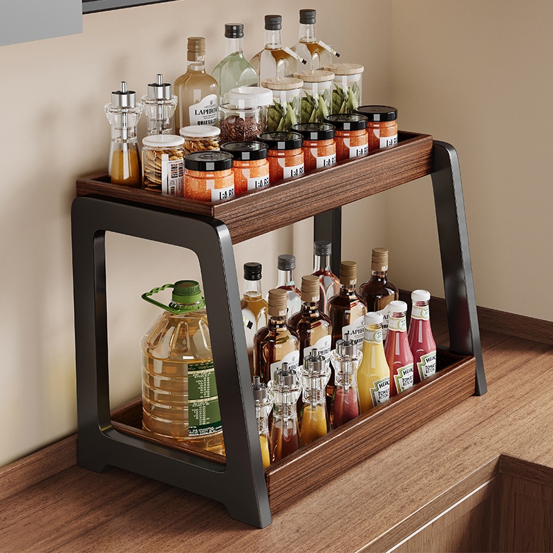 ソリッドウッドキッチンカウンタートップ多機能調味料調味料調味料調味料調味料調味料調味料と調味料はオイル塩ソース酢ストレージラック 5,175円