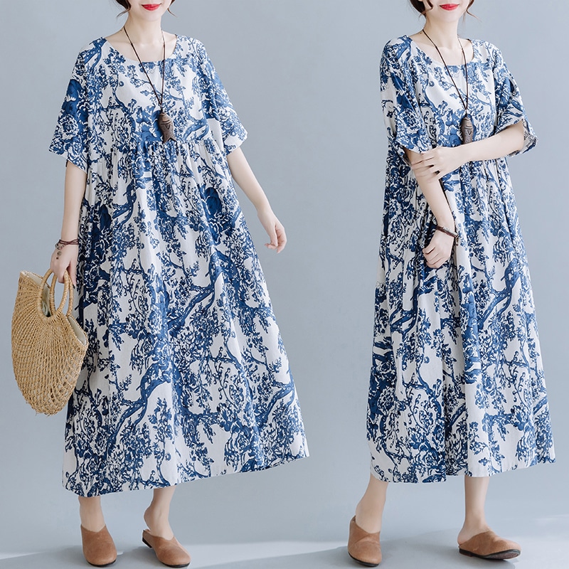 フレアワンピース ワンピース フレアワンピース ミモレ ミモレ丈 ロング ロング丈 袖あり 半袖 ラウンドネック フレア Aライン 切り替えデザイン 切り替えデザイン ハイウエスト 綿 麻 リネン