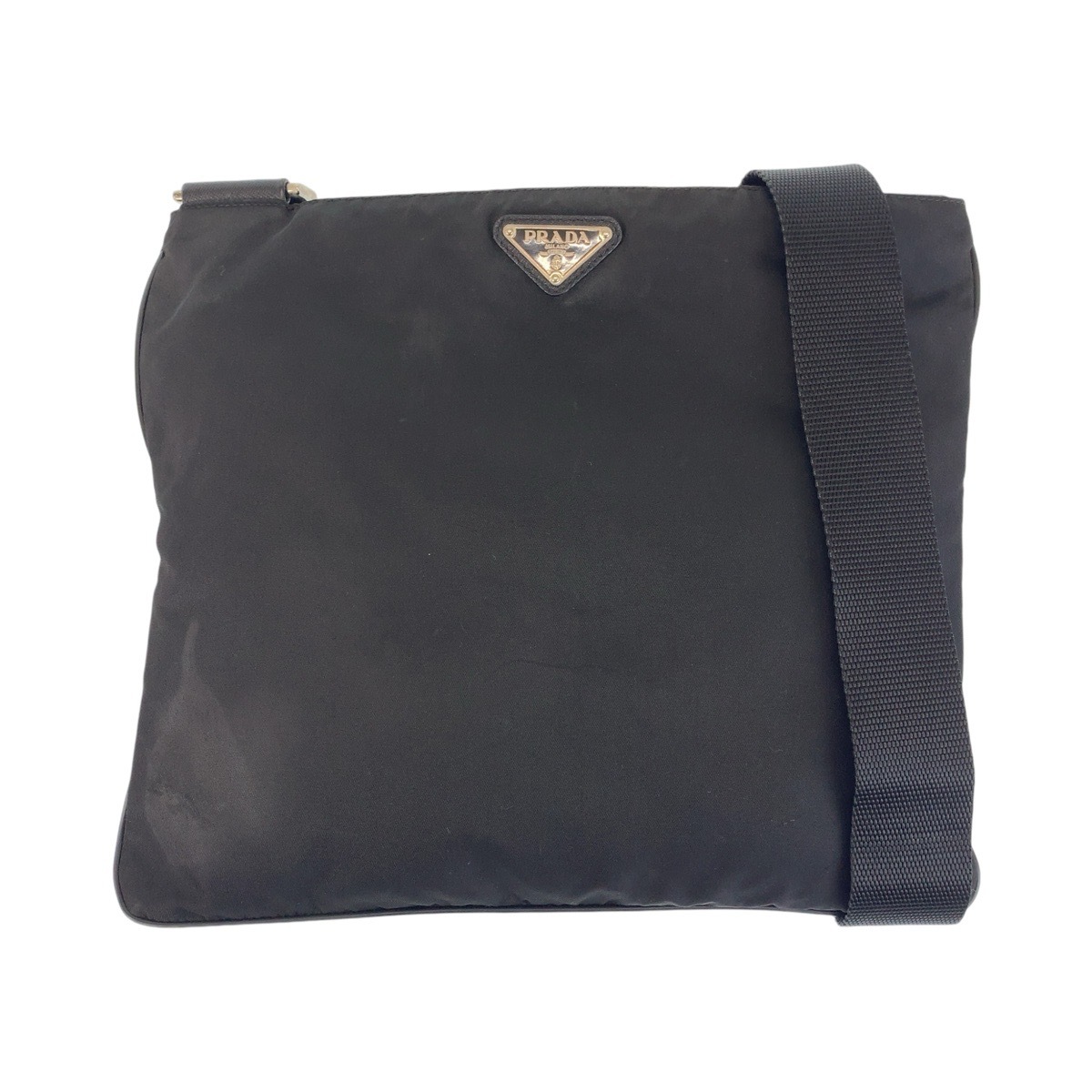 美品 テスート サフィアーノレザー 三角ロゴプレート 男女兼用 ブラック 黒 シルバー金具 ナイロン ショルダーバッグ メッセンジャーバッグ メンズ 503634