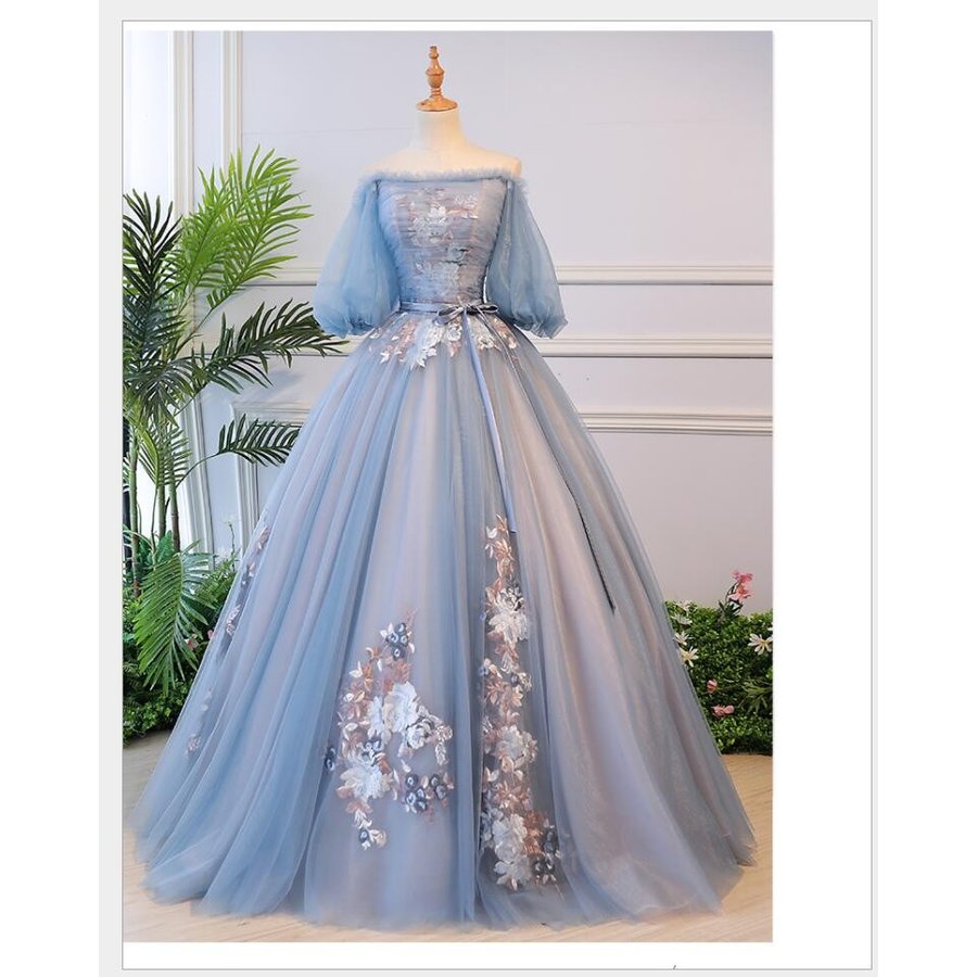 オフショルダー 袖あり パーティードレス 結婚式ワンピース Aライン ウエディングドレス ロングドレ