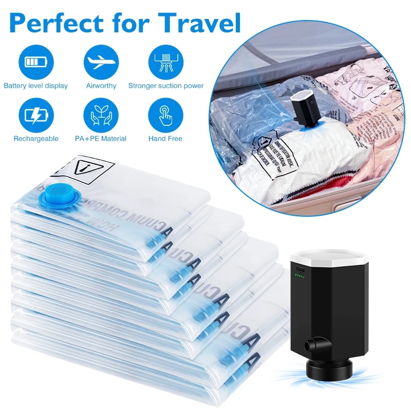 旅行衣類掛け布団毛布用の掃除機収納バッグ圧縮オーガナイザー10個18個