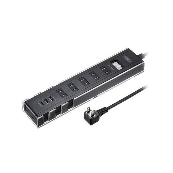 サンワサプライ USB充電機能付きタップ スタンド付き 2P 5個口 1.5m ブラック TAP-B47UC-15BK