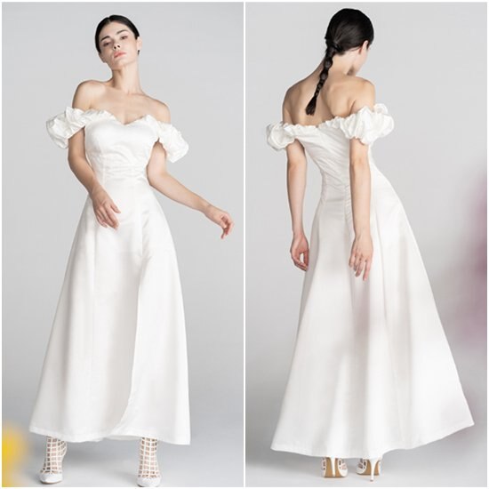 【取寄：納期2週間】ウエディングドレス 結婚式ドレス 演奏会ドレス 大きいサイズ オフショルダー ホワイト