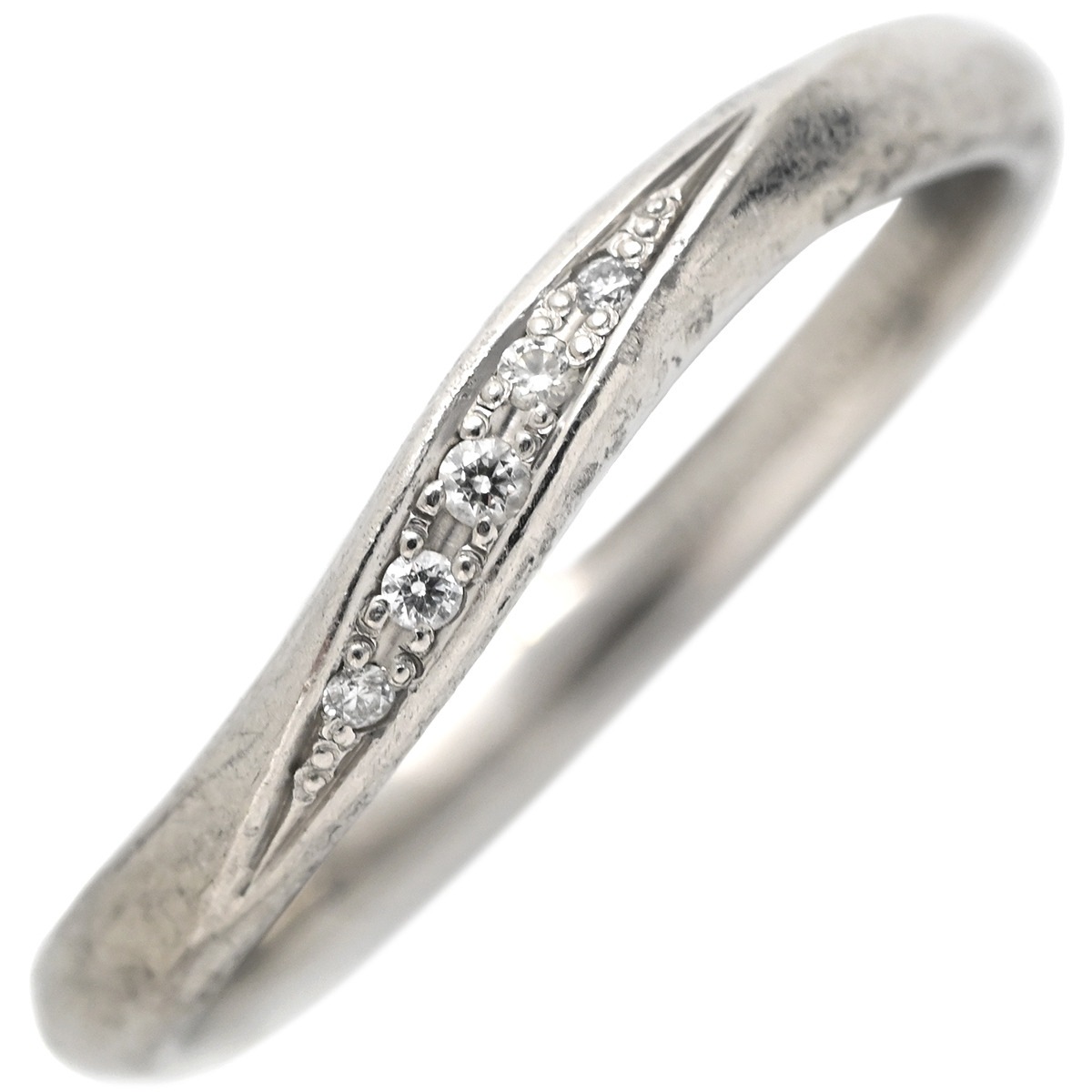 リング 指輪 ダイヤモンド 0.025ct プラチナシルバー デザインリング カーブリング 名前刻印入り プラチナ 11号【中古】