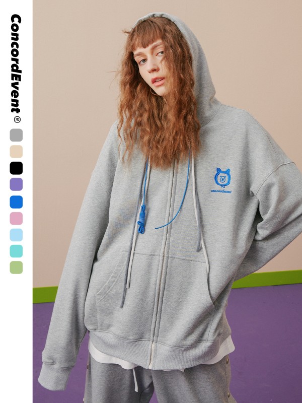 ConE 2025 春秋新作ファッションブランド ベアカーディガン トップス ゆったりフード付きセーター ユニセックスジャケット