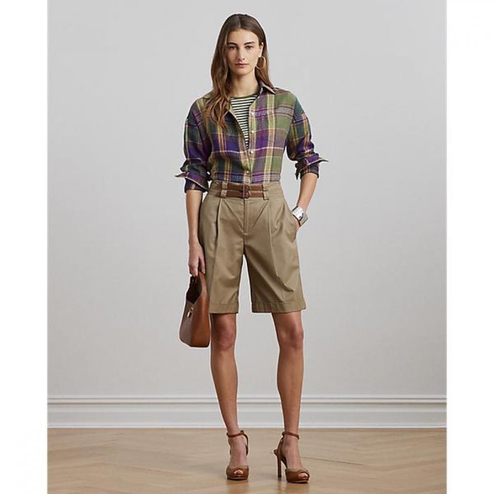 ローレンラルフローレンリラックスフィットチェック柄リネンシャツ (WMLRSHTS6820465500)