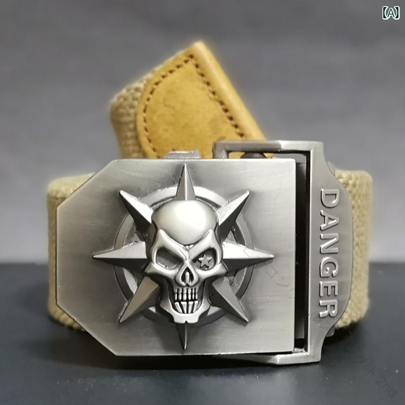 【アクティビティの削減】ベルト メンズ カジュアル キャンバス 布 ミリタリー おしゃれ ナイロン メタル バックル グリーン ブラック カーキ スカル ドクロ ガチャベルト