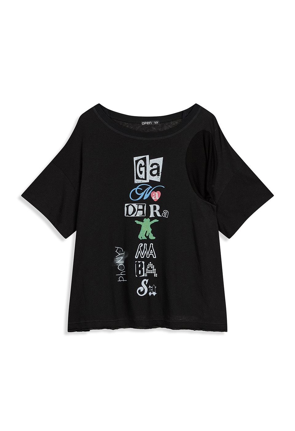 【OPEN Yy】 26SS SCOOP NECK PHONETIC TEE : BLACK