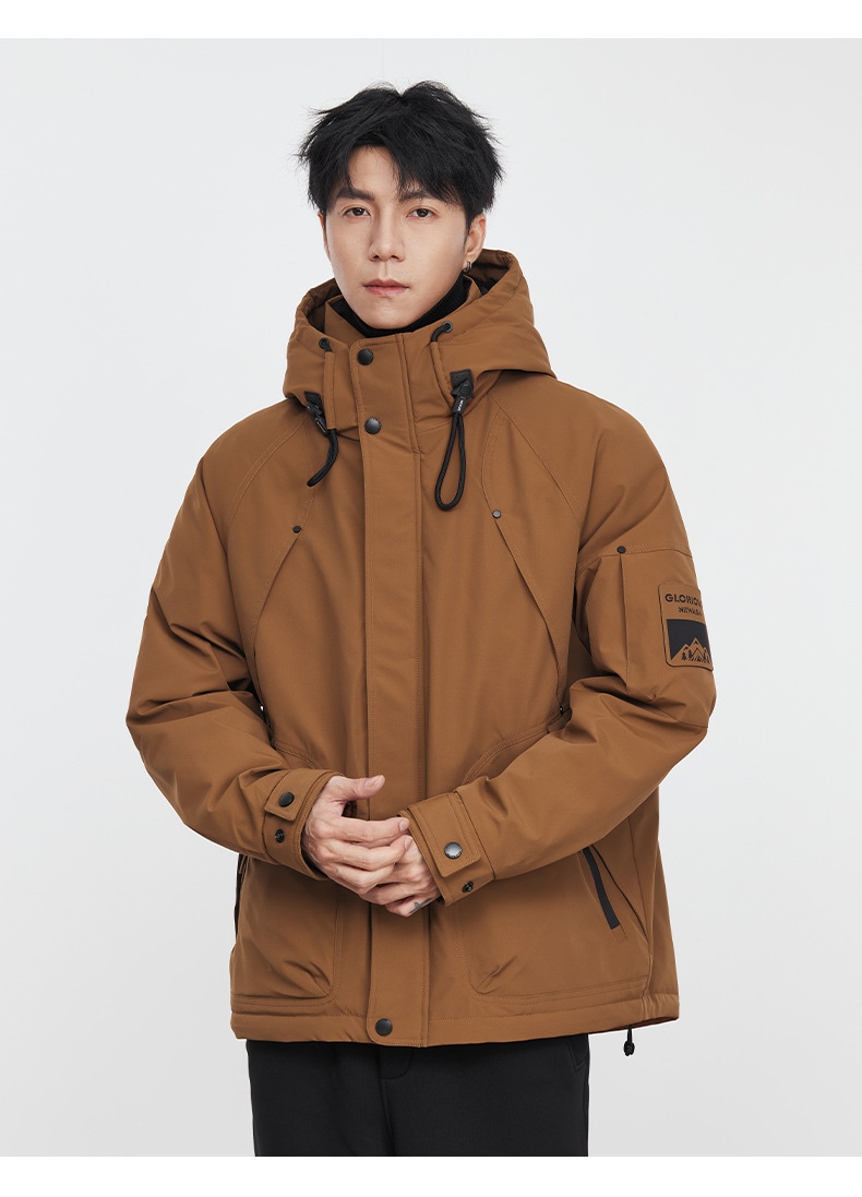 メンズアウトドア ダウンジャケット 冬新作 防寒服 オーバーオール カジュアル キャラメル色
