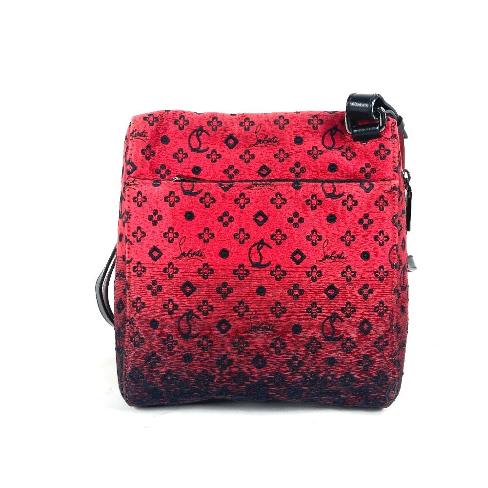 ショルダーバッグ ロゴ 刺繍 カバン 斜め掛け ポシェット レザー/キャンバス ブラック