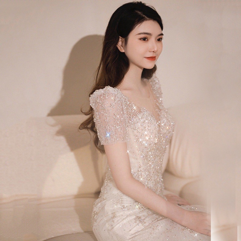 2026 フレンチ マーメイド 軽ウェディング ドレス 結婚 新婦 トレーン 気品 超絶上品 お色直し