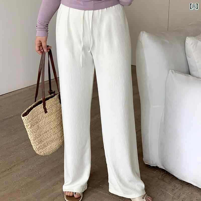 ぽっちゃり ファッション レディース おしゃれ 体型カバー 大きいサイズ ハイウエスト ドレープ テクスチャー ド ワイドレッグ パンツ ストレート レッグ 春秋 カジュアル パンツ