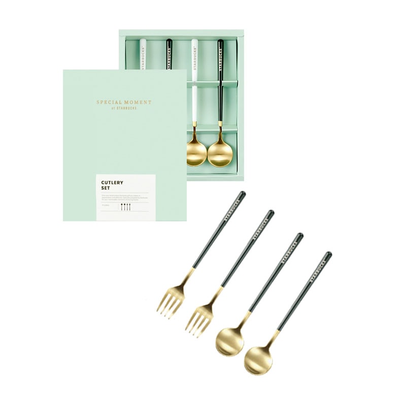 【韓国公式】 韓国スタバグッズ ゴールドデザートカトラリーセット韓国大人気