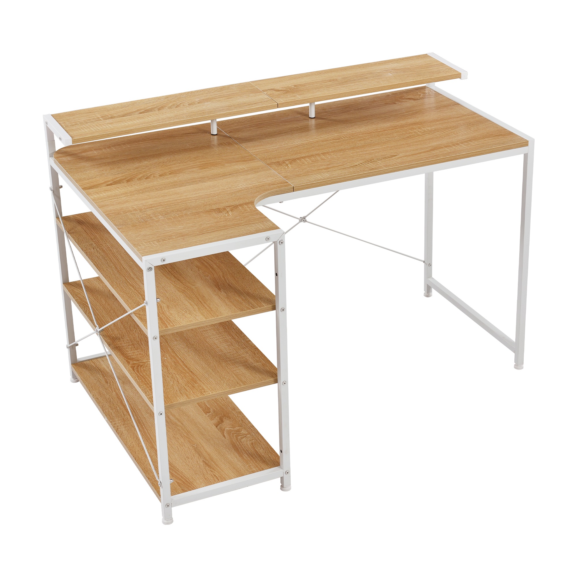 【国内即発送】【人気商品改良タイプ】【ナチュラル】パソコンデスク L字 120cm 3段ラック付 ハイデスク付き デスク木製 ミシン台 書斎机 勉強机212