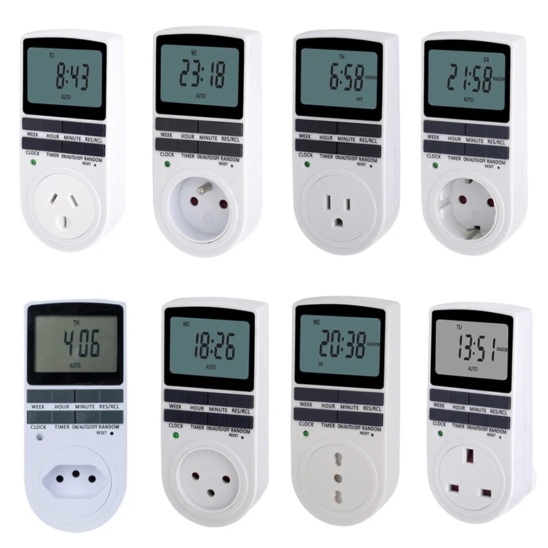 タイマー付き電子スイッチ,プログラム可能,12/24時間,EU/UK/USソケット,コンセント,キッチン家電,デジタル制御