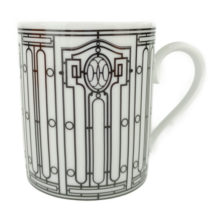 新品未使用展示品 HERMES エルメス マグカップ H DECO アッシュデコ 37031P ホワイト ブラック ポーセリン 磁器 ユニセックス コップ【本物保証】