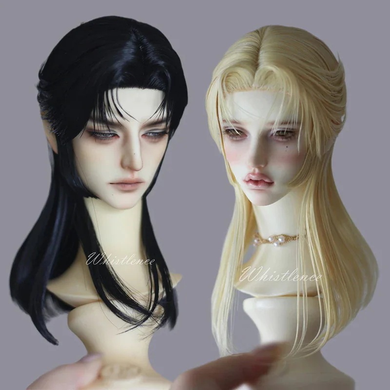 1/3 BJD ドール ウィッグ スタイルあり ロング センターパート 黒 金 DD/MDD/小顔SD/SDサイズ球体関節人形用ウィッグ 手入れ
