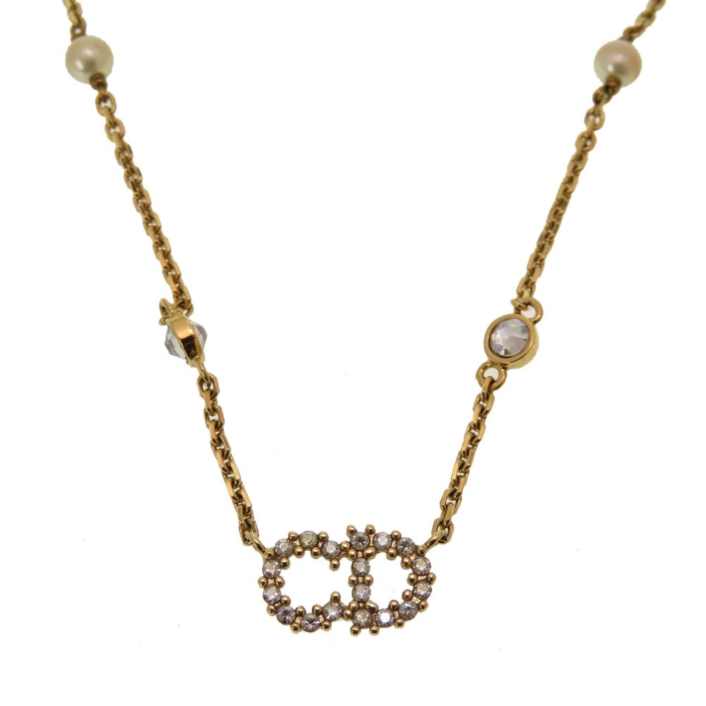 美品 クリスチャンディオール CD ロゴ ClairDLune ネックレス ストーン/メタル/フェイクパール ゴールド 0167【中古】Christian Dior レディース