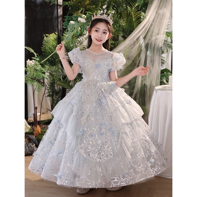 【2枚購入で 3oo円OFF】女の子ドレス感ブルー夏絶美仙気森系小司会者ピアノ演奏プリンセススカート