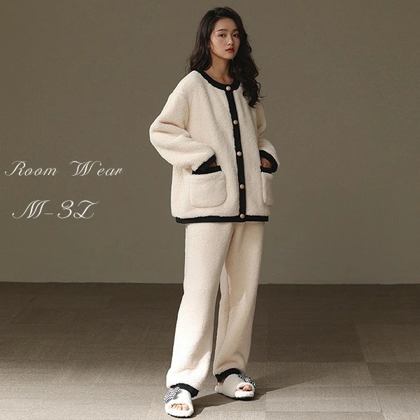 前開き 韓国 パジャマ レディース 暖かい フードなし モコモコ 冬 かわいい 長袖 ルームウェア 部屋着 寝間着 おうち時間 プレゼント 結婚祝い dv147ze
