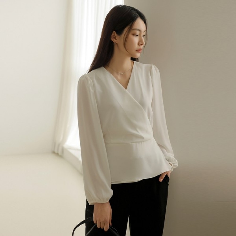 [Elysia] ケシラップVストラップパフブラウス