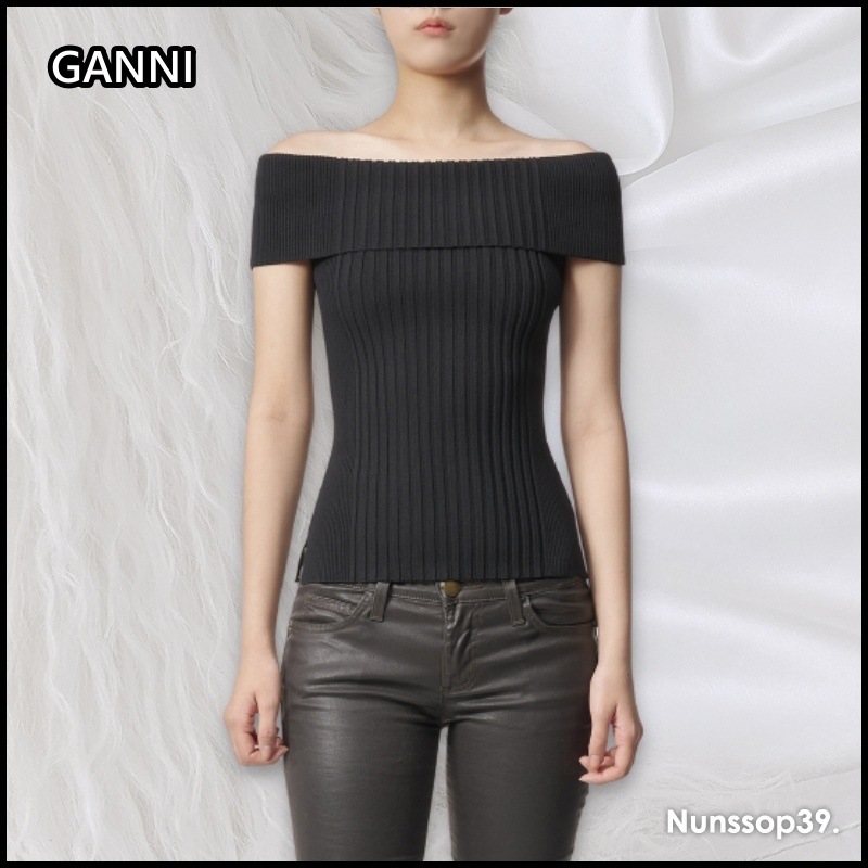 GANNI K1896 099 RIBBED OFF SHOULDER KNIT
