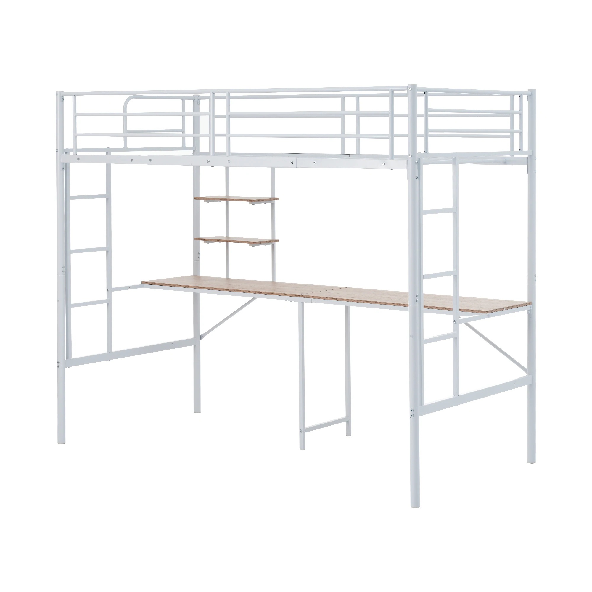 ロフトベッド シングル デスク・棚・はしご付き 耐荷重150kg 高さ170cm 北欧風