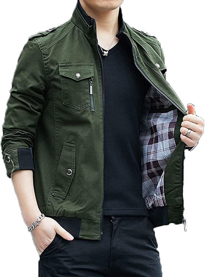 ミリタリージャケット メンズ ライダースジャケット 日本2XLサイズ相当(グリーン／薄手, 2XL) 6,494円