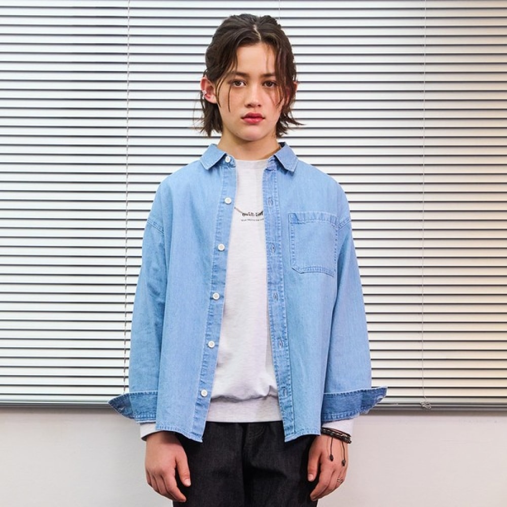 【オーシャンスカイ】コモンデニムロングスリーブシャツ-EAJB5401B0D