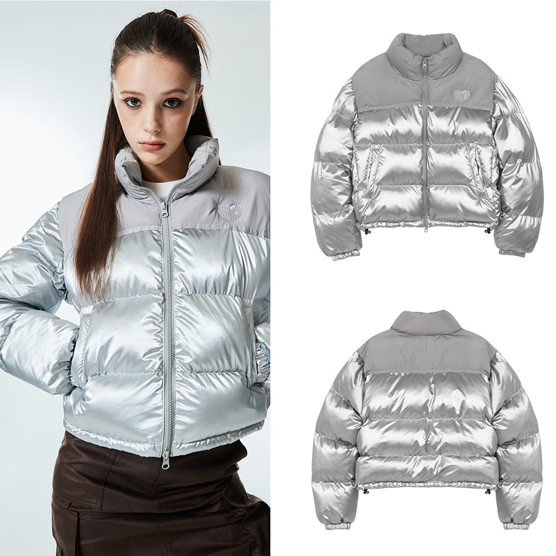 AM GLOSSY SHORT PUFFER JACKET(SILVER)
