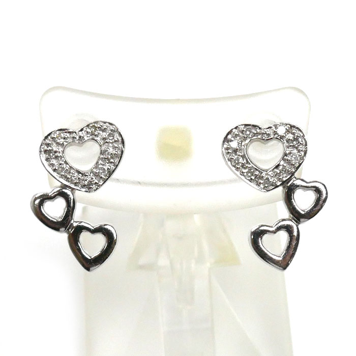 K18WG ホワイトゴールド ハート ピアス ダイヤモンド0.05ct/0.05ct 2.7g レディース 中古