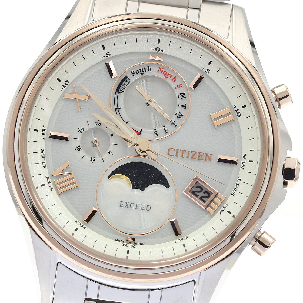 シチズン CITIZEN BY1026-65A/H874-004JJ02 エクシード デイデイト ムーンフェイズ ソーラー電波 メンズ 極美品 内箱・保証書付き_938672【中古】