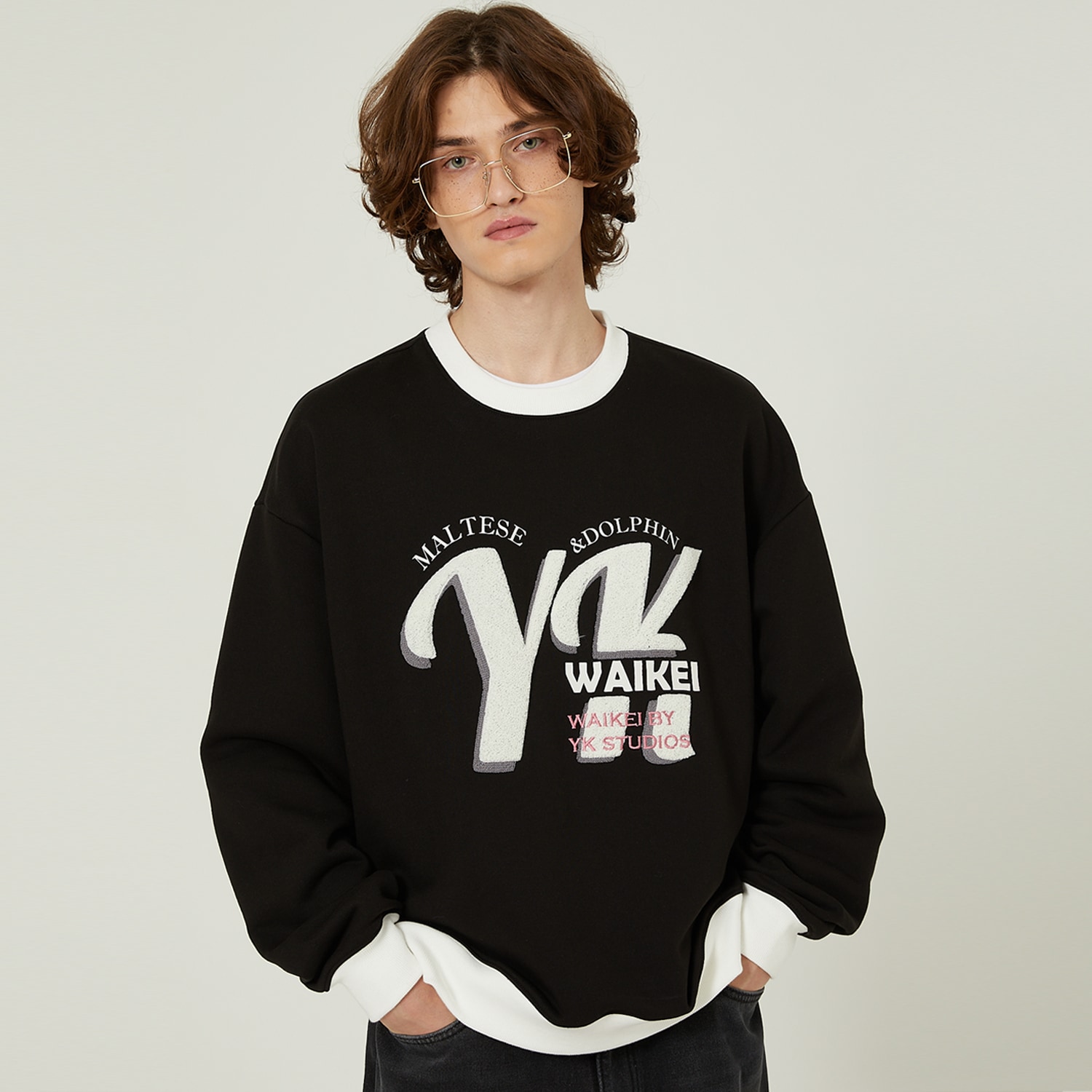 YK boucle artwork sweatshirt BLACK