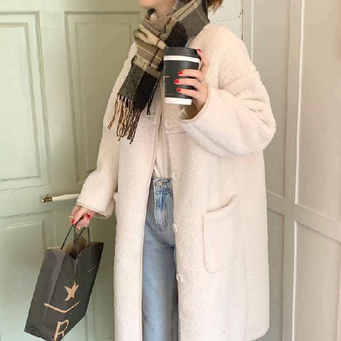 ジャケット 羽織り コート 長袖 ボア アウター フェミニン 秋 ノーカラー もこもこ 冬 ガーリー レディース