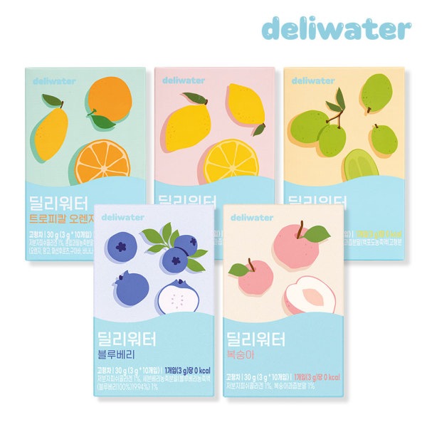デリウォーター5箱レモン+マスカット+オレンジ+桃+ブルーベリーアイスティー