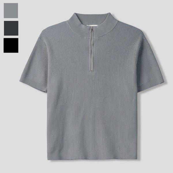 メンズハーフジップ半袖ニットTシャツ GN-KNH-Q018-グレー