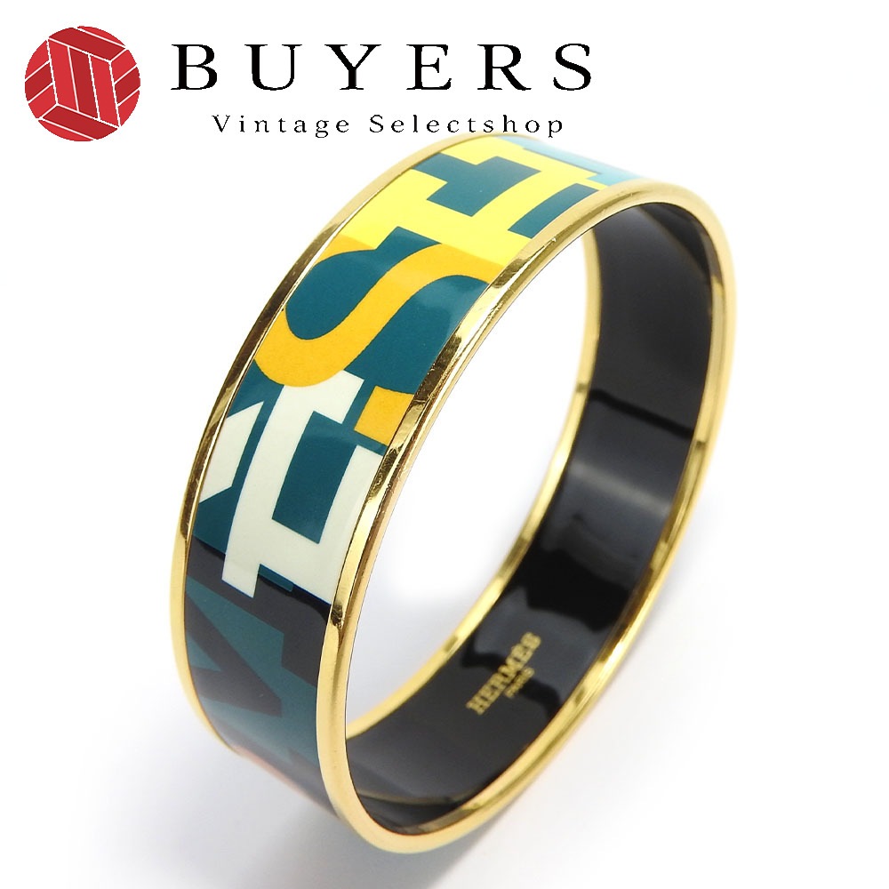 中古 ブレスレット エマイユ エナメル メタル グリーン系 マルチカラー ゴールド金具 O刻印 ロゴ アクセサリー レディース 女性